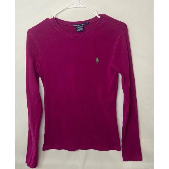 Ralph Lauren Sport Magenta Long Sleeve Crew Neck T Shirt Pony Logo Size M - Picture 11 of 12